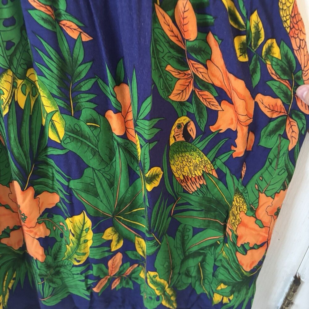 Hawaiian Dress Womens One Size Sleeveless Smocked Tropical Colorful Resort Birds - Picture 4 of 10